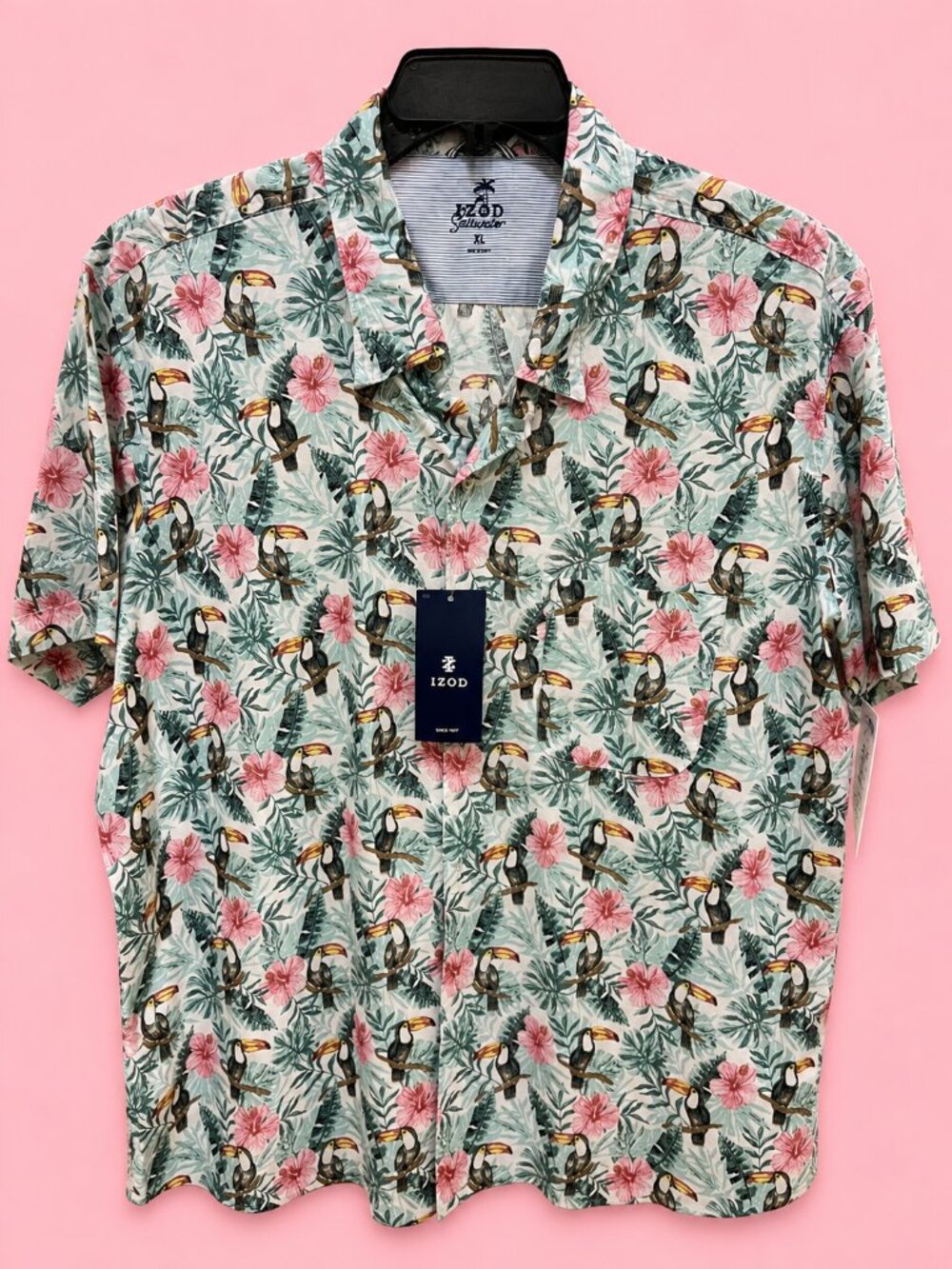 NWT Men's XL IZOD Saltwater 100% Cotton Toucan Tropical Shirt